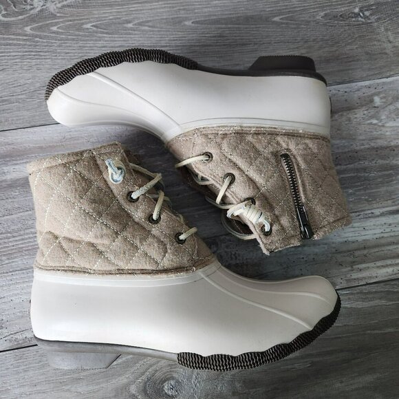 Sperry Womens 8.5M WOOL Duck Boots Beige Cream Quilted Upper Rubber Sole - Picture 9 of 14